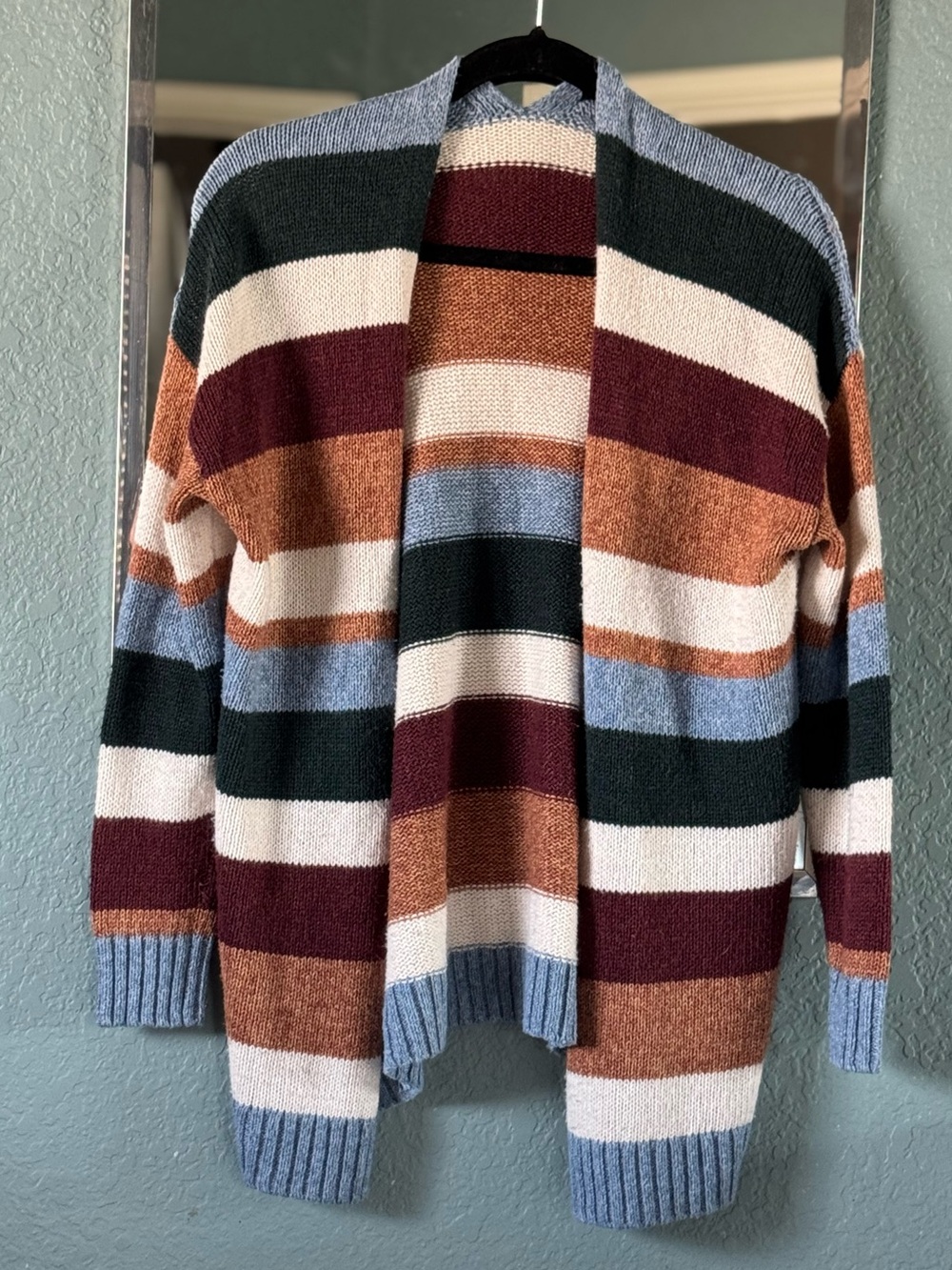 AE Brown Bold Striped Open-Front Knit Cardigan Sweater Tea Length Size Small